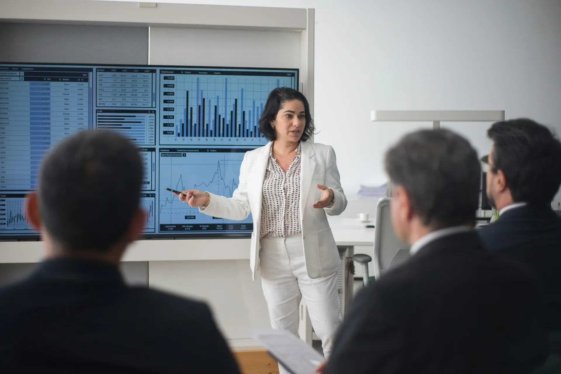 Woman giving technical business presentation