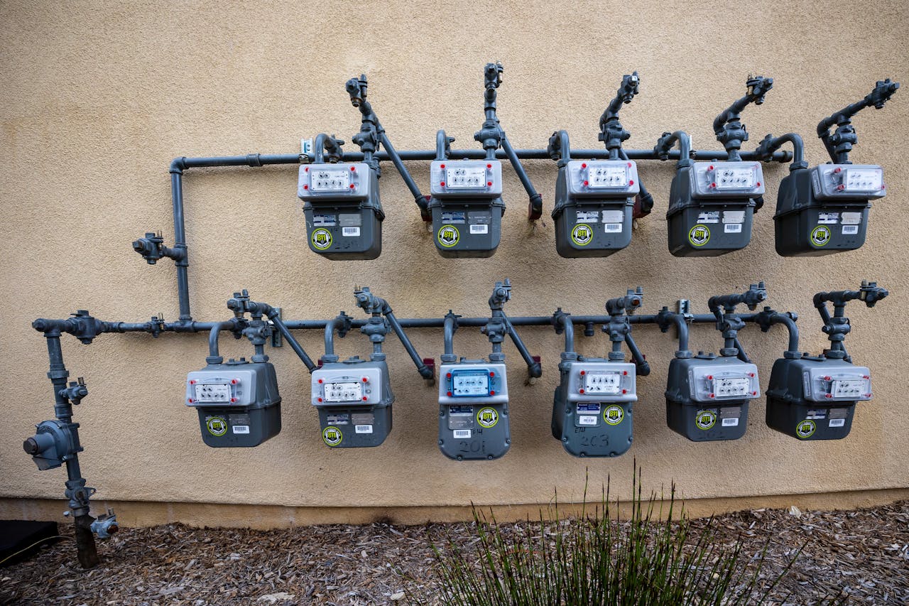Two rows of gas utility meters