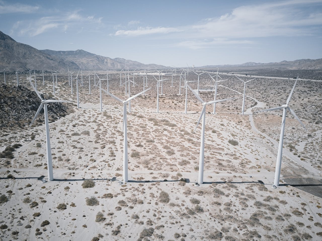 drone shot of wind farm